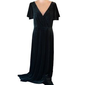 Lulus Absolutely Amazed green velvet flutter sleeve maxi dress
